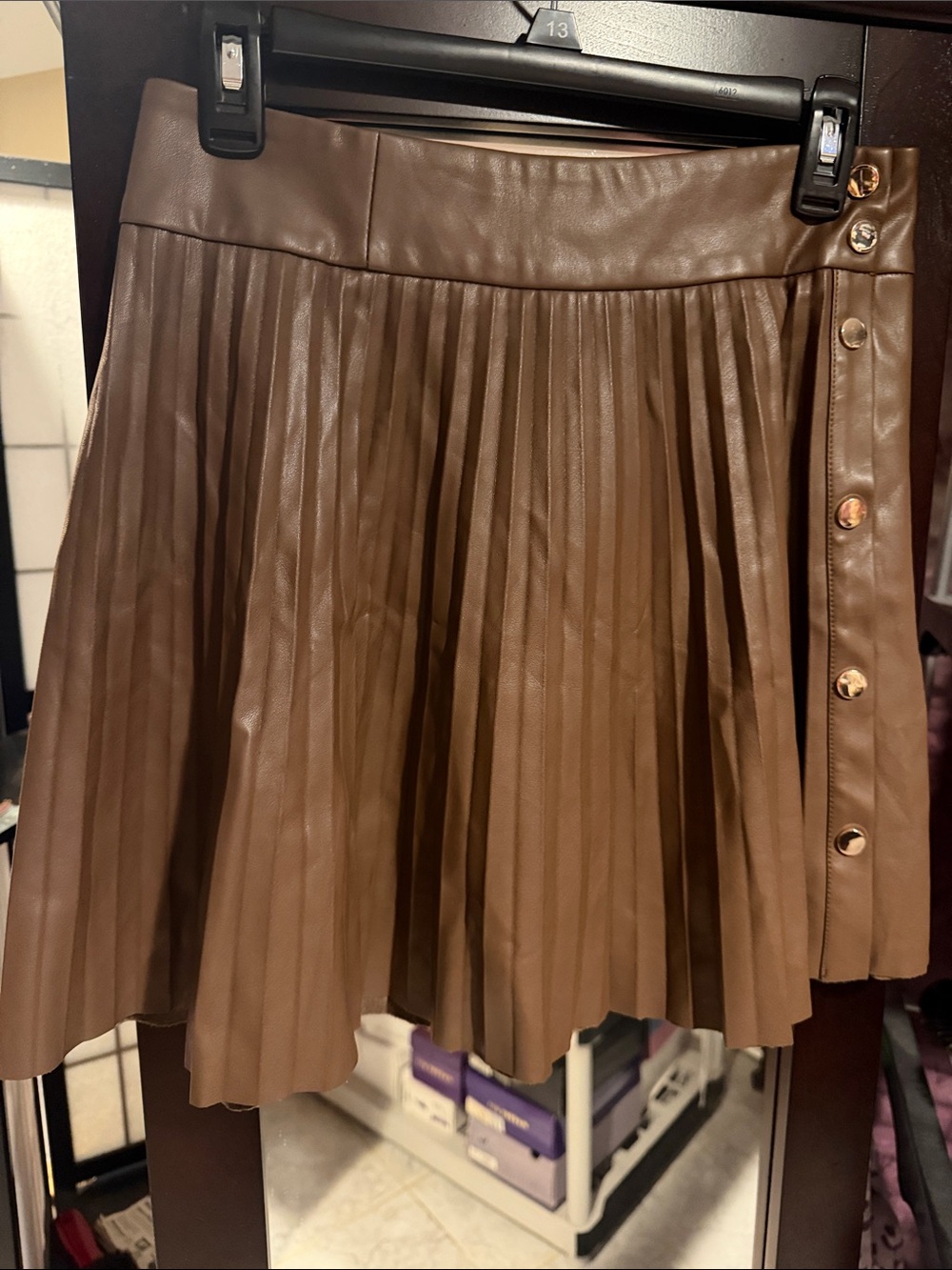 NWT Zara Pleated Faux Leather Skirt - Brown